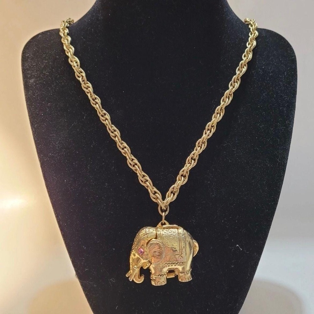 Max Factor Elephant Necklace Women OS Gold Vintage 1960s Locket Pendant